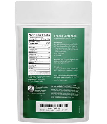 Judee's Lemon Juice Powder - 4 oz - Delicious and 100% Gluten-Free - Great for Smoothies, Shakes, Mixed Drinks, Fruit Tarts, and