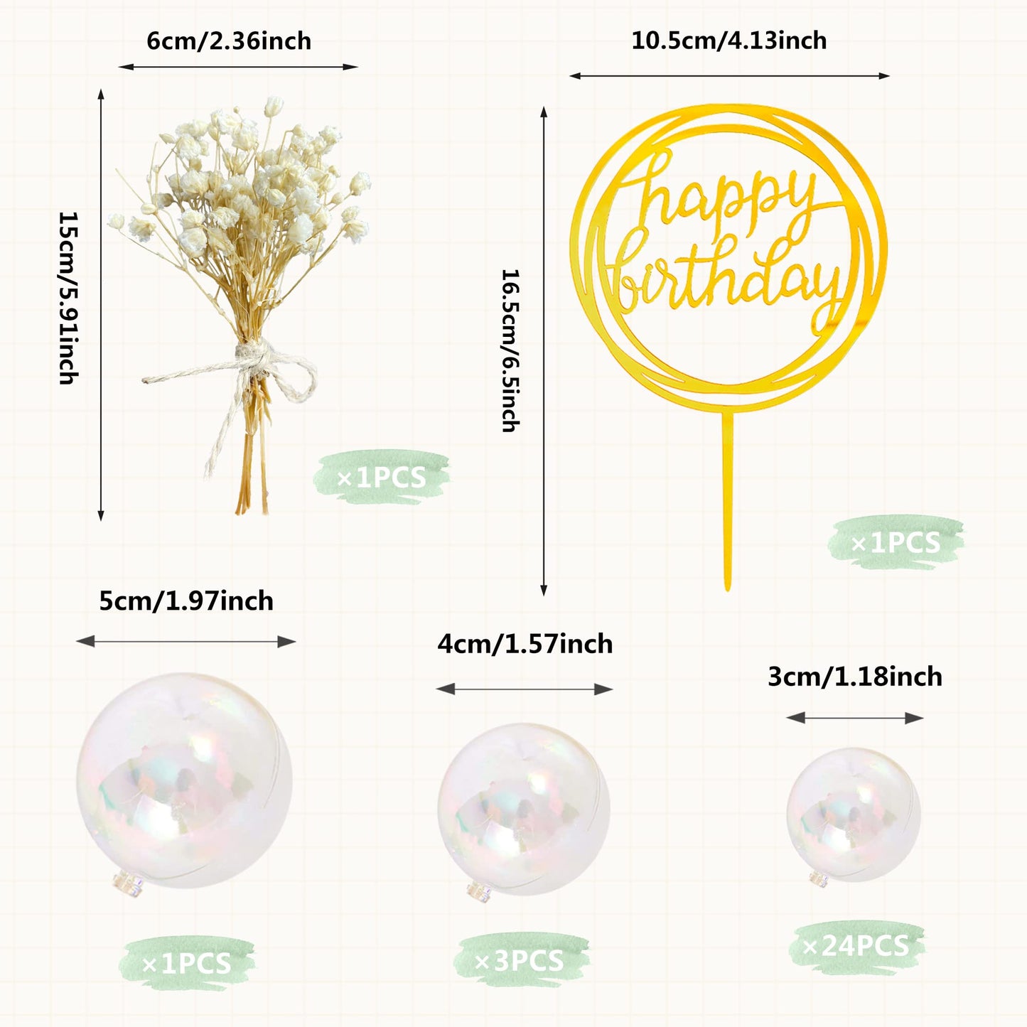 30 Pcs Mini Balls Cake Topper Diy Cake Insert Topper Acrylic Cake Topper Foam Cake Balls Artificial Dried Flowers For Wedding An