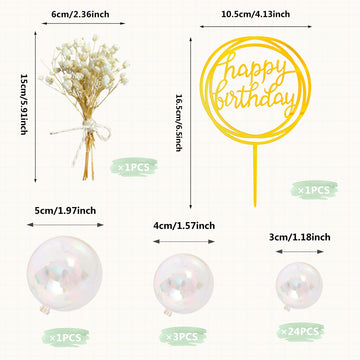 30 Pcs Mini Balls Cake Topper Diy Cake Insert Topper Acrylic Cake Topper Foam Cake Balls Artificial Dried Flowers For Wedding An