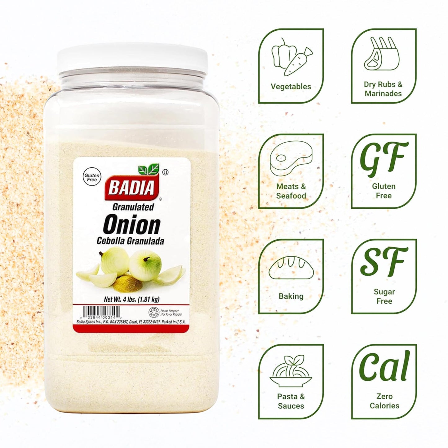 Badia Granulated Onion  4 Pound - Cebolla Granulada  for Cooking  Grilling & Marinades  Perfect Flavor Enhancer