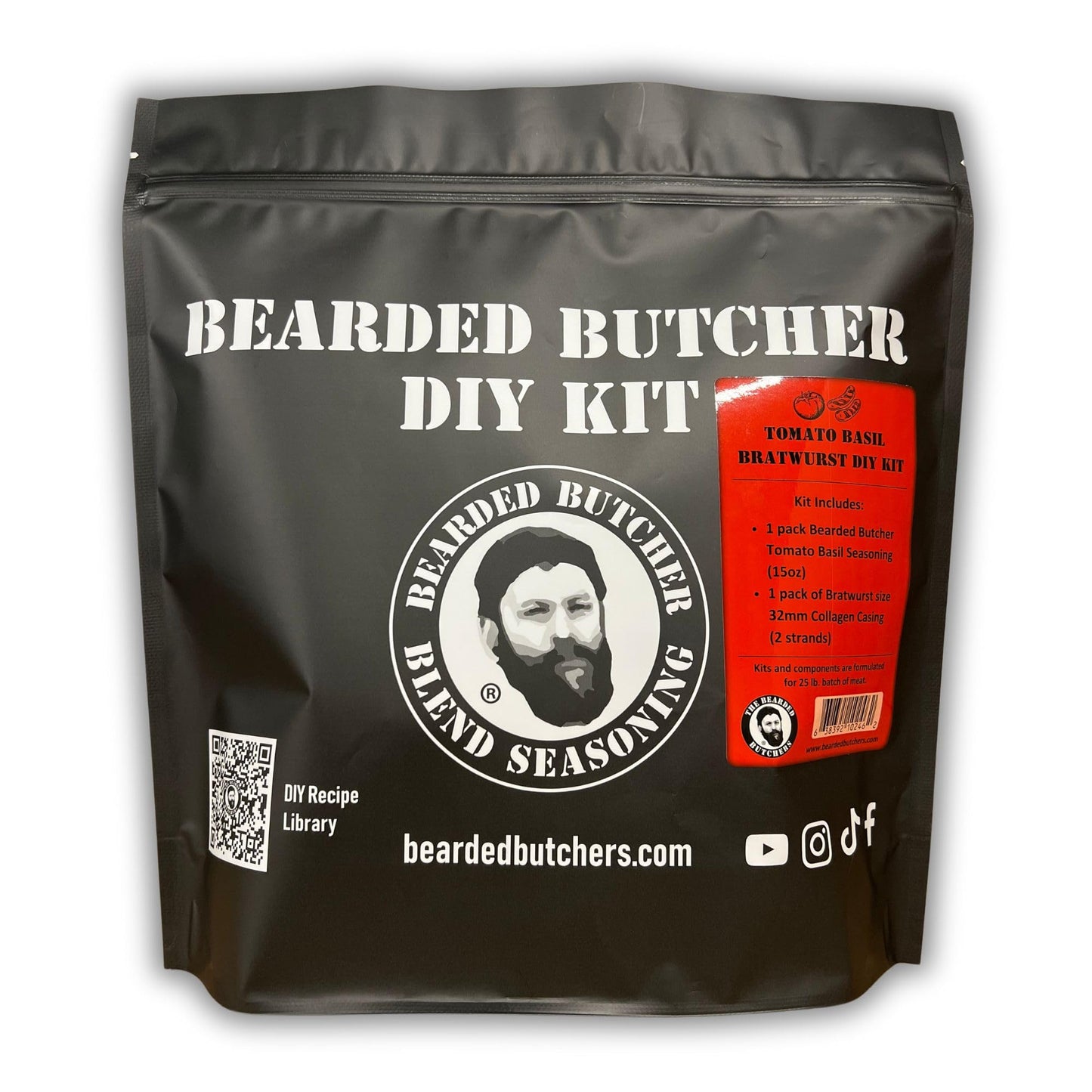 BEARDED BUTCHER BLEND Tomato Basil Bratwurst DIY Kit - Includes Seasoning & Collagen Casings - 22 Ounce