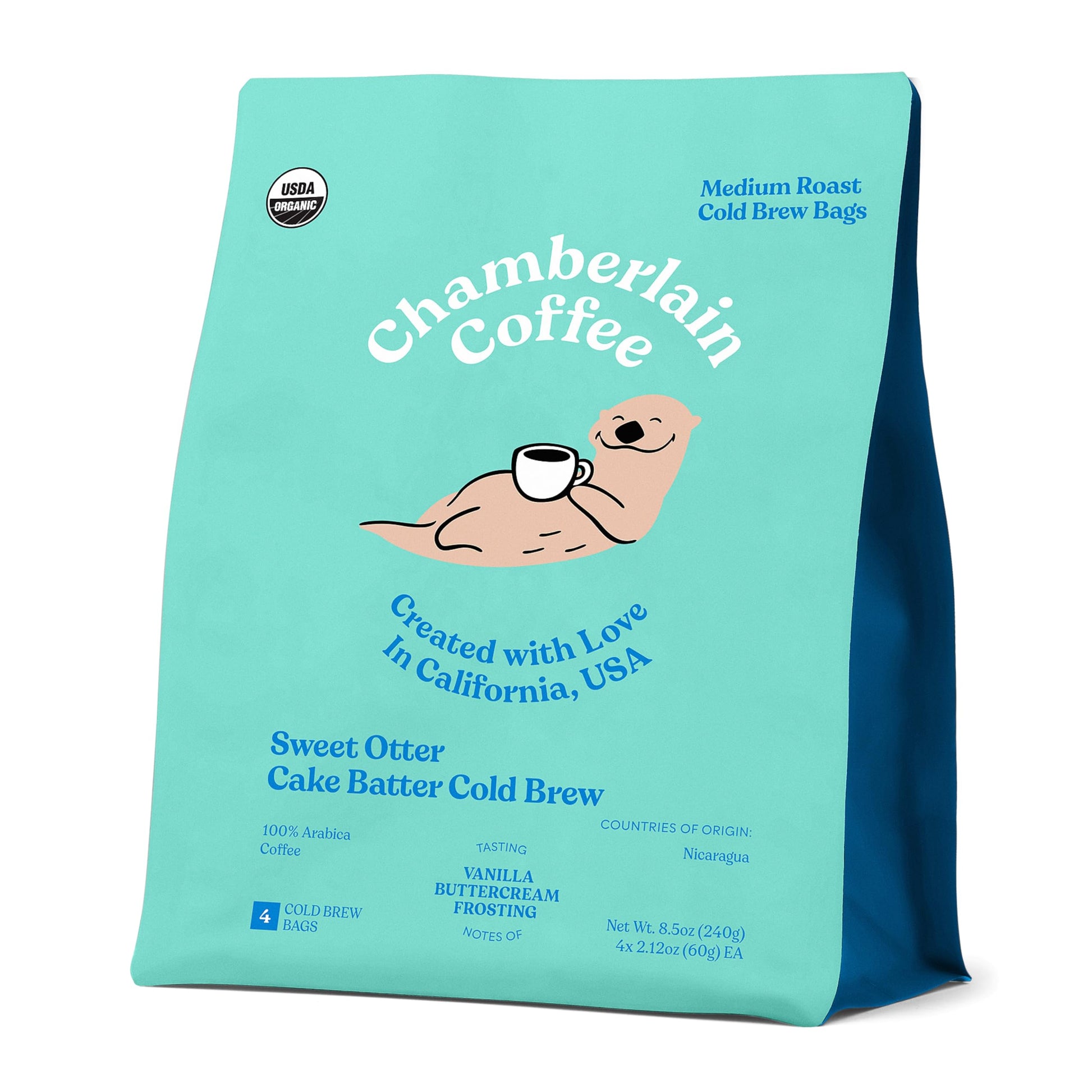 Chamberlain Coffee Sweet Otter Cake Batter Cold Brew Bags - Xl Cold Brew Bags - Premeasured, Ready To Brew, Cold Brew Coffee Packs - Contains 4 Xl Cold Brew Bags, Makes 4 Cups Of Coffee Per Bag