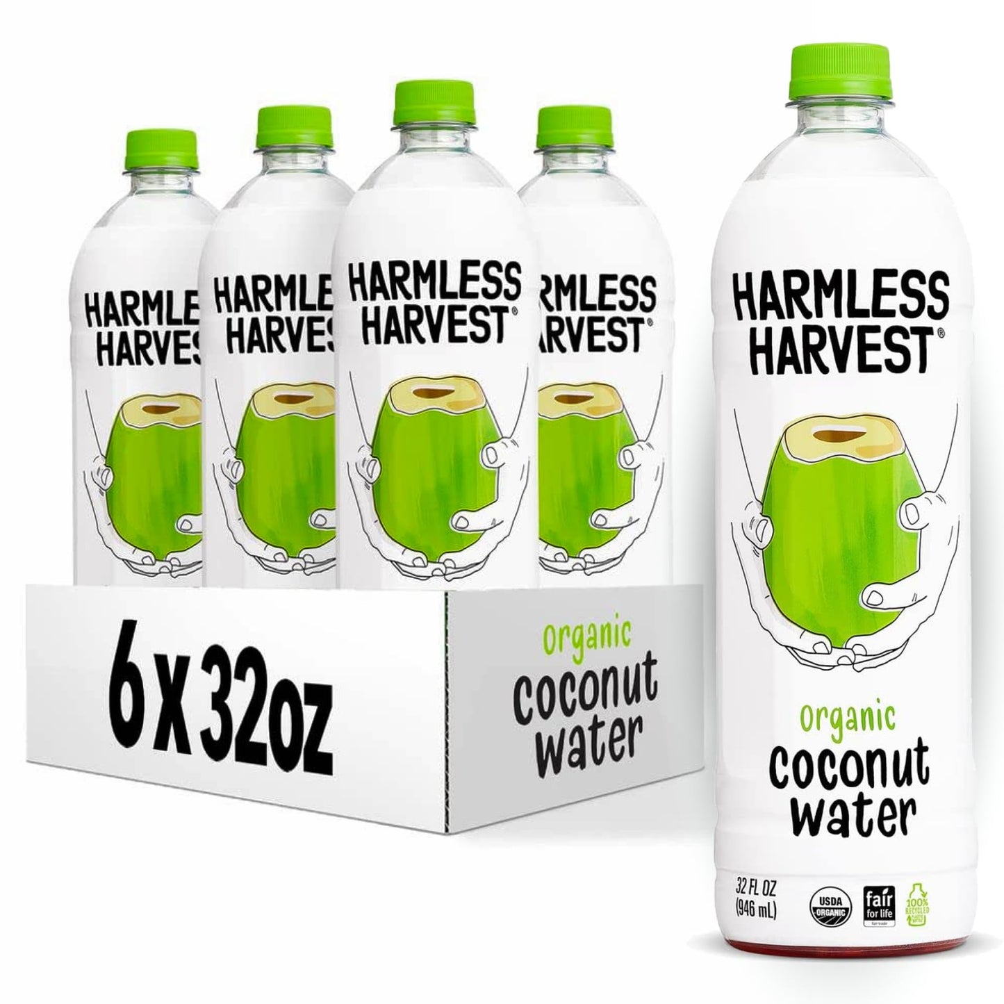 Harmless Harvest Coconut Water Organic Drink 32 Fl Oz - Natural Electrolyte Hydration, No Sugar Added, No Artificial Ingredients