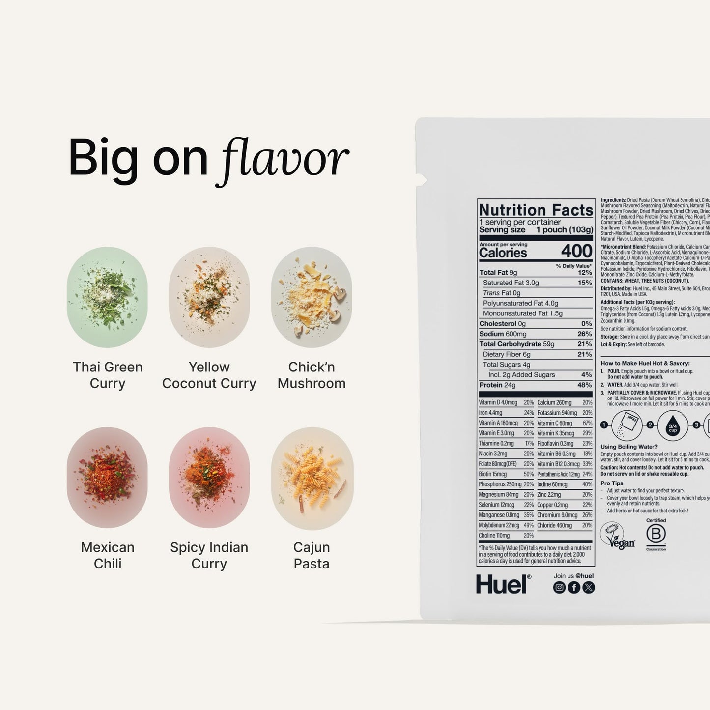 Huel Hot and Savory Meal Packs | Chickn & Mushroom | Up to 25g Protein Plant Based Instant Meal | 27 Vitamins and Minerals | 10