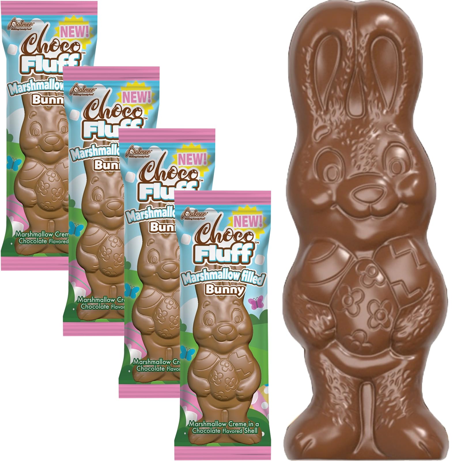 Fruidles Chocofluff Easter Bunny Treats, Marshmallow-filled, 3.8 oz Chocolate Bar, 24-Pack, Kosher Certified