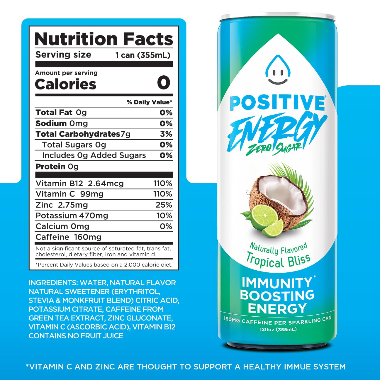 POSITIVE ENERGY Positive Energy Drink Variety Pack - Zero Sugar, Zero Calorie, Hydrating Electrolytes, 12 Fl Oz (Pack of 12)