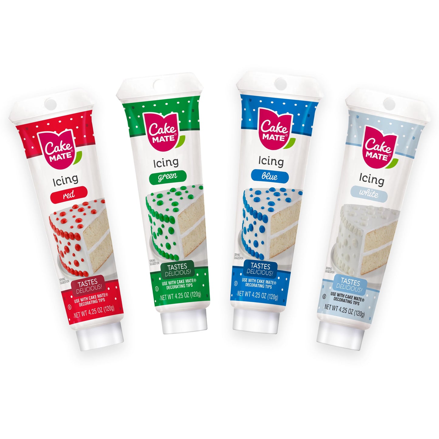 Cake Mate Holiday Decorating Icing Bundle - Blue, White, Green, and Red | Perfect for Cakes, Cookies, Cupcakes & Baked Goods | C