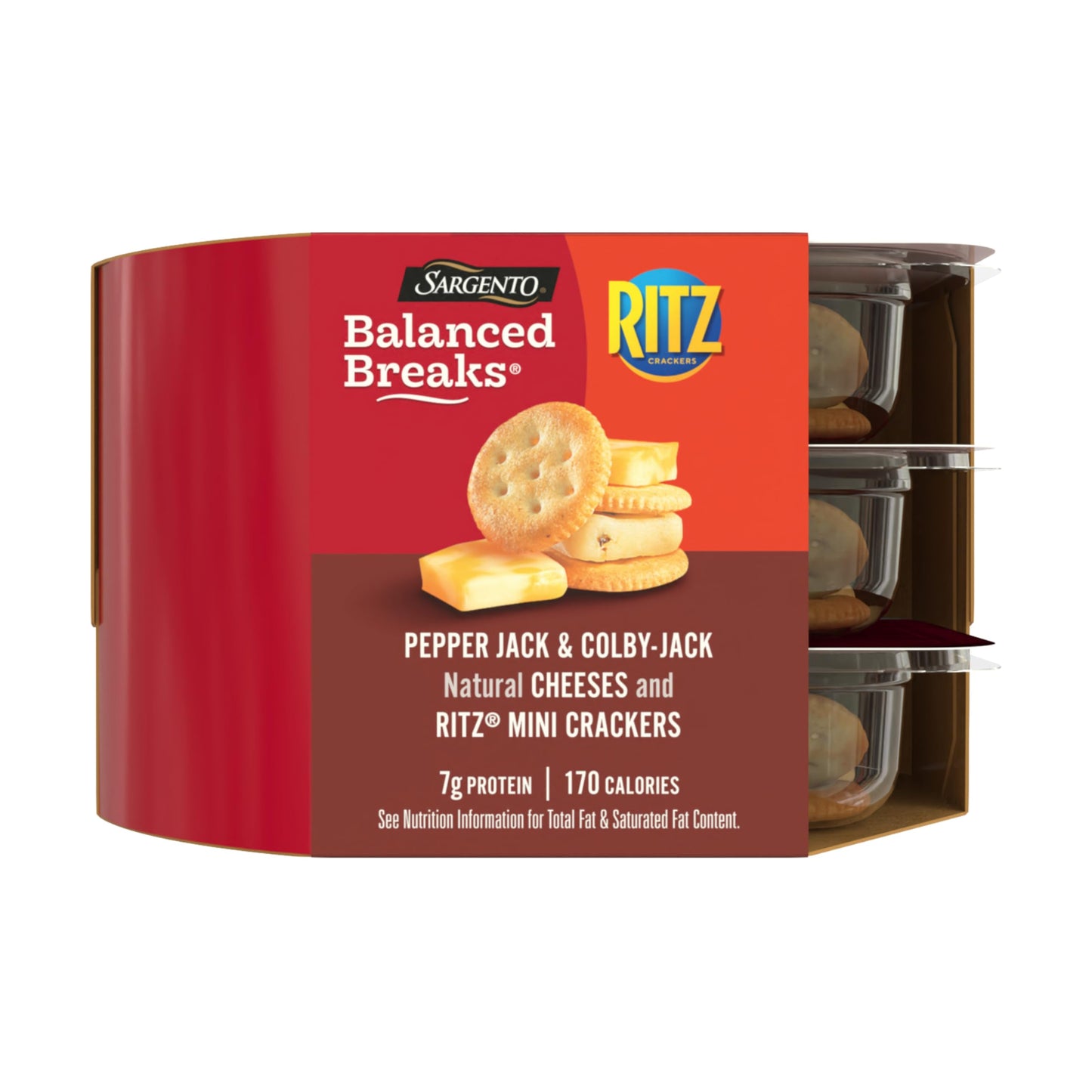 Sargento Balanced Breaks Cheese & Crackers, Natural Pepper Jack & Colby-Jack Cheese and RITZ Mini Original Crackers Snack Kit, 3