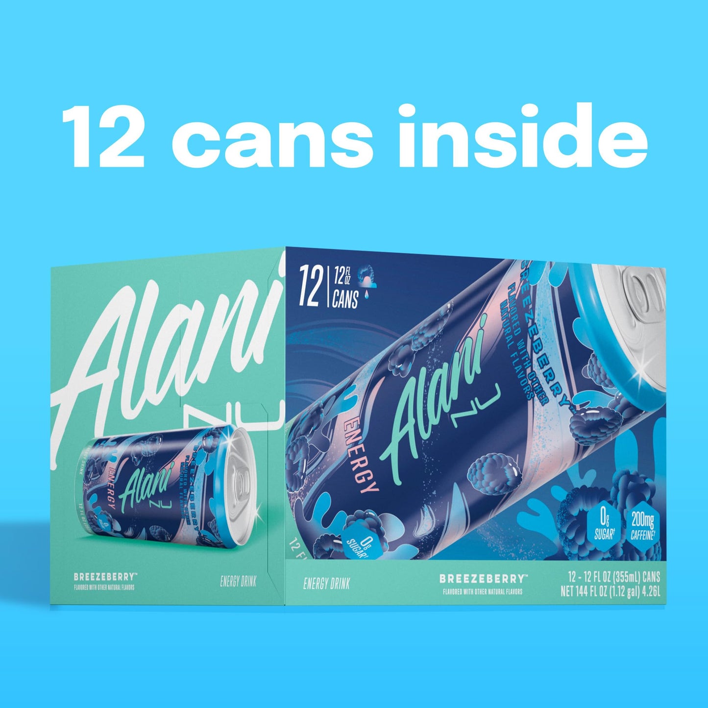 Alani Nu BREEZEBERRY Sugar Free  Low Calorie Energy Drinks | 200mg Caffeine | Pre Workout Performance with Antioxidants | Biotin B Vitamins | Zero Sugar | 10 Calories | 12 Fl Oz Cans (12 Pack)