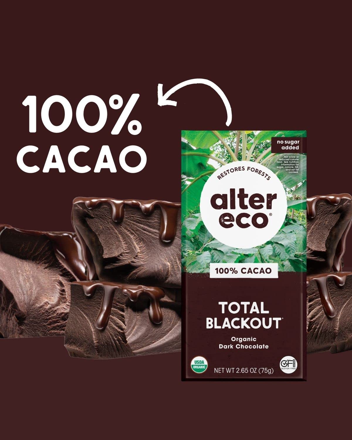Alter Eco Dark Chocolate Bars, Fair Trade, Organic, Non-GMO, Gluten Free, 2.65 Ounce