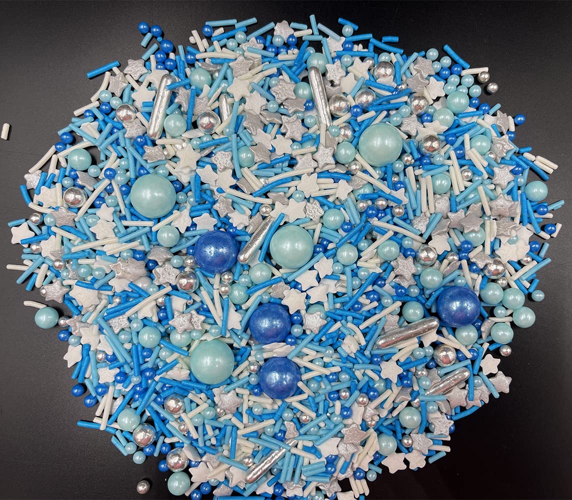 Blue Silver Sprinkles 120G/ 4.2Oz- Christmas Edible For Cake And Cupcake Sprinkles With Assorted Shapes And Sizes For Parties, M