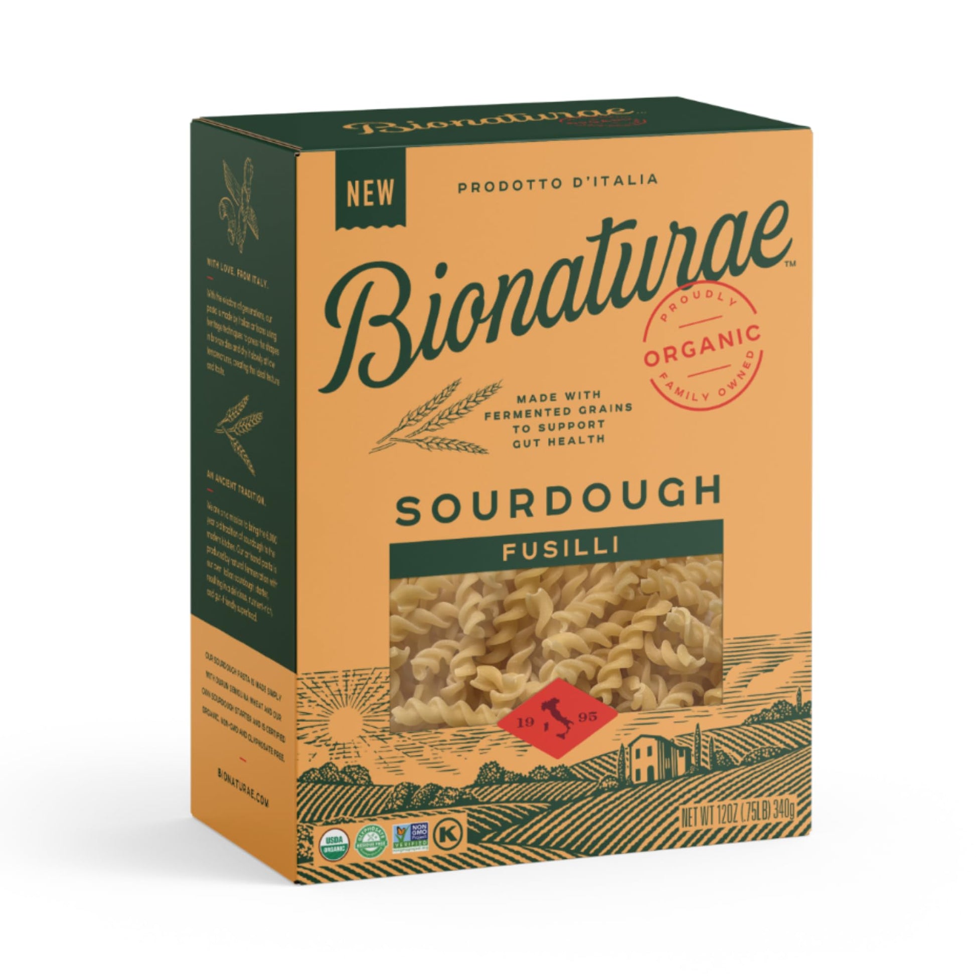 Bionaturae Sourdough Organic Fusilli Pasta - Italian Pasta Noodles  Spiral Pasta  Spiral Noodles  Fusilli Pasta Noodles  Corkscrew Pasta - 12 Ounce