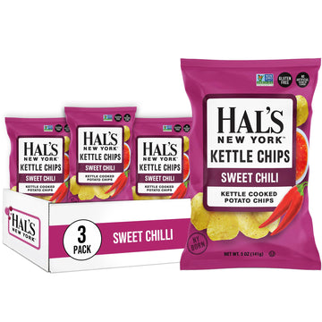 Hals New York Kettle Cooked Potato Chips, Gluten Free, Sweet Chili, 5 oz Bag (Pack of 3)