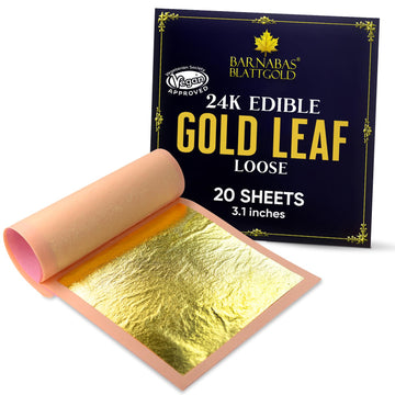 Barnabas Blattgold Edible Gold Leaf 24K - Cake Decorations  Loose Gold Leaf Sheets for Cupcakes - 3.1 inches  Book of 20