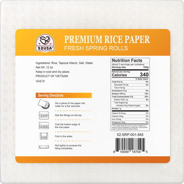 52Usa Square Rice Paper, 1 Pack, White Rice Paper Wrappers, Fresh Spring Roll Wrappers & Dumplings-34 Sheets, Gluten-Free Wonton