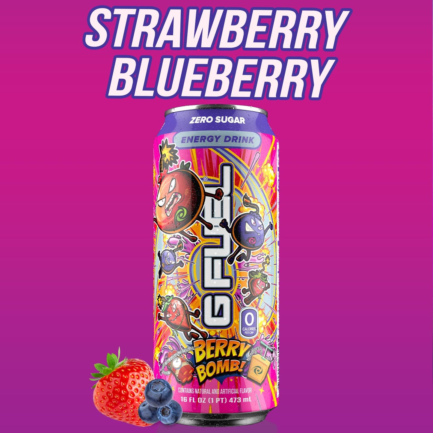 G Fuel Energy Drink, Berry   Flavor, 16 oz Can, 12-Pack Case