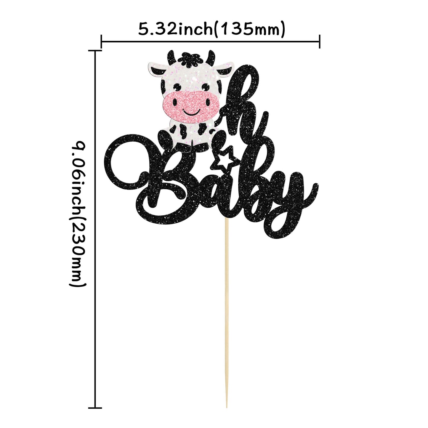 Gyufise 1Pc Cow Oh Baby Cake Topper Glitter Farm Animals Oh Baby Cow Cake Pick For Gender Reveal Theme Baby Shower Kids Boys Gir