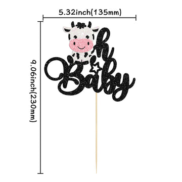 Gyufise 1Pc Cow Oh Baby Cake Topper Glitter Farm Animals Oh Baby Cow Cake Pick For Gender Reveal Theme Baby Shower Kids Boys Gir