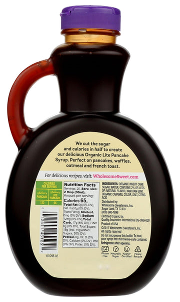 Wholesome Sweeteners 20-Ounce Organic Lite Pancake Syrup, Non Gmo, Gluten Free & Vegan, Perfect For Pancakes, Waffles And More,