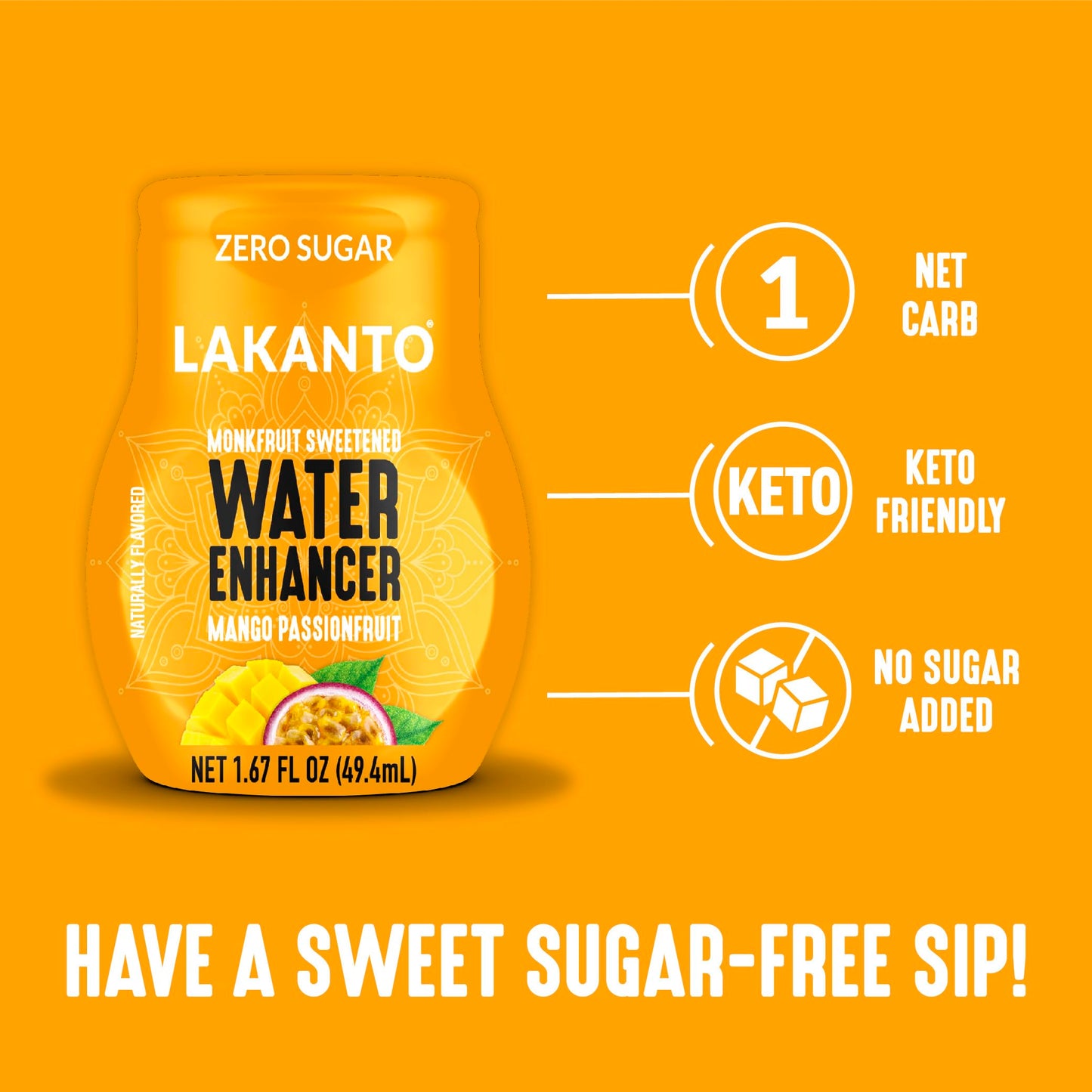 Lakanto Sugar Free Water Enhancer - Sweetened With Monk Fruit Sweetener And Erythritol, On The Go Liquid H2O Hydration, Zero Sugar, Naturally Flavored - Mango Passionfruit (1.67 Fl Oz - Pack Of 1)