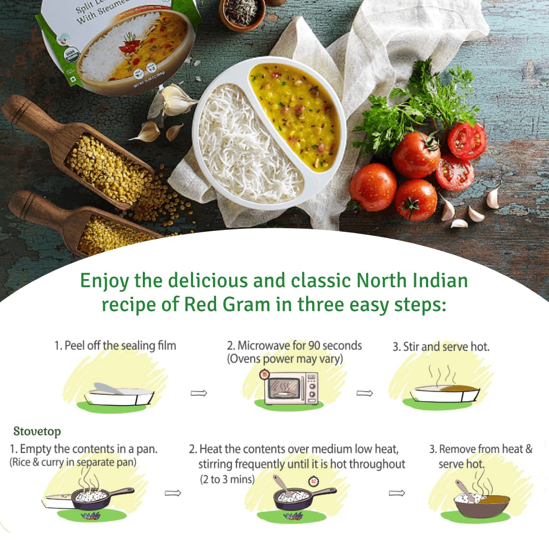 Food Earth Ready to Eat Indian Cuisine - Split Lentil Curry with Steamed Rice - Microwavable, Organic, Vegan, Gluten-Free, GMO-F