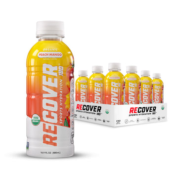 RECOVER 180 Organic Sports Hydration Drink, No Sugar, 15 Calories, Peach Mango, 16.9 Fl Oz (Pack of 12)