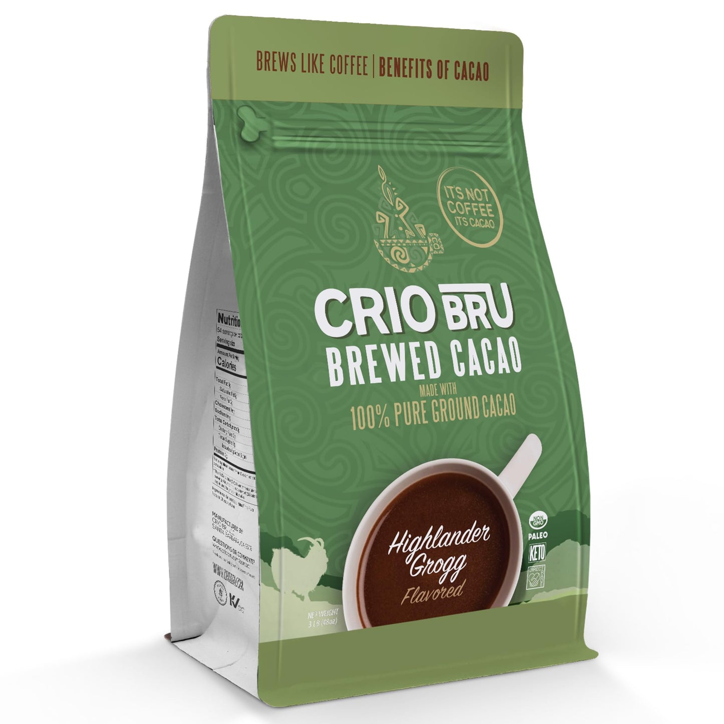 Crio Bru Limited Edition Highlander Grogg Roast | Natural Healthy Brewed Cacao Drink | Great Substitute to Herbal Tea and Coffee | Keto  Whole-30  Paleo  Low Calorie Honest Energy (48oz)