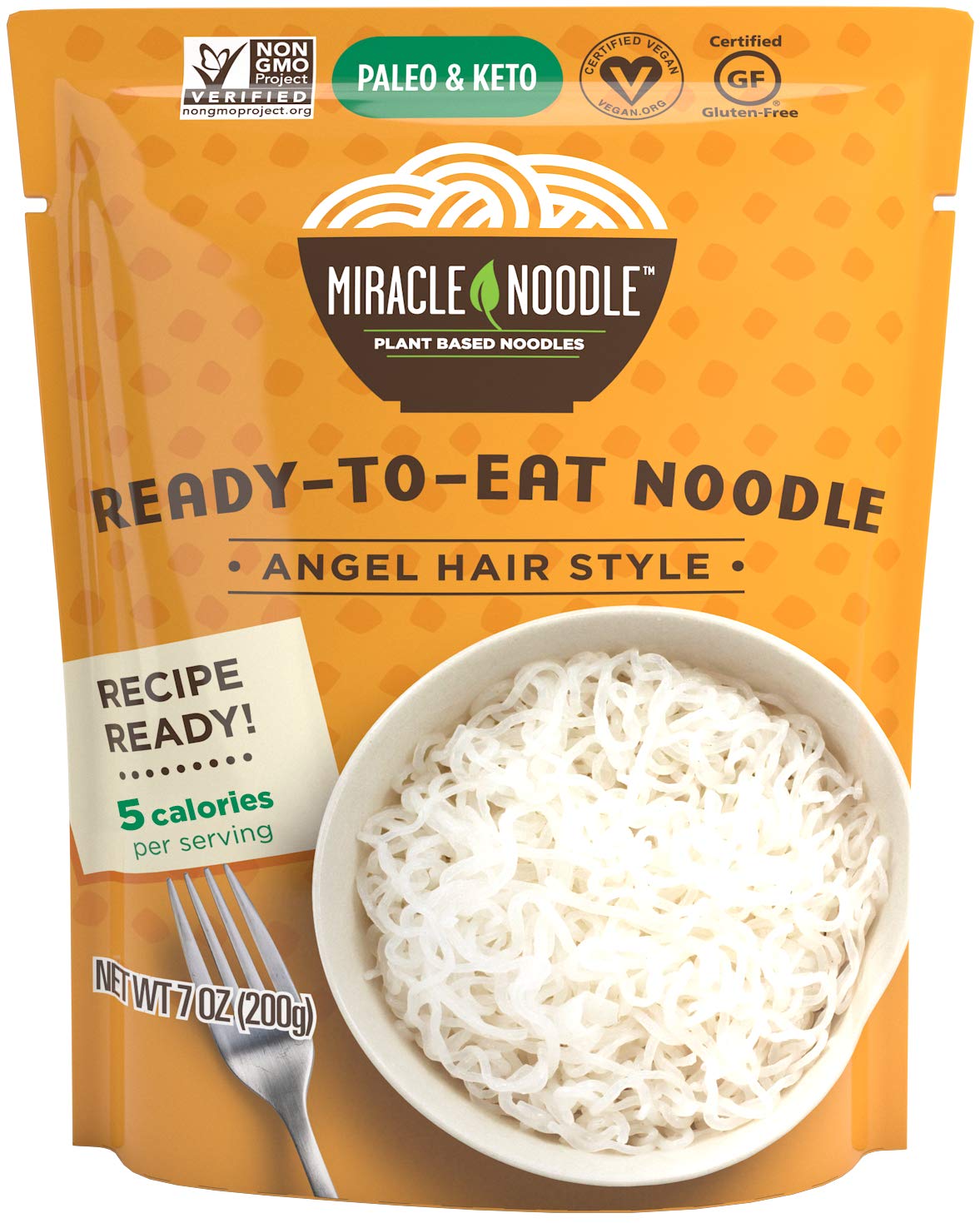Miracle Noodle Angel Hair Pasta - Ready To Eat Shirataki Noodles, Konjac Noodles, Vegan, Gluten-Free, Low Carb Pasta, Paleo, Low Calorie Noodles, Soy Free, Non-Gmo, Keto Pasta Noodles - 7 Oz, 6-Pack