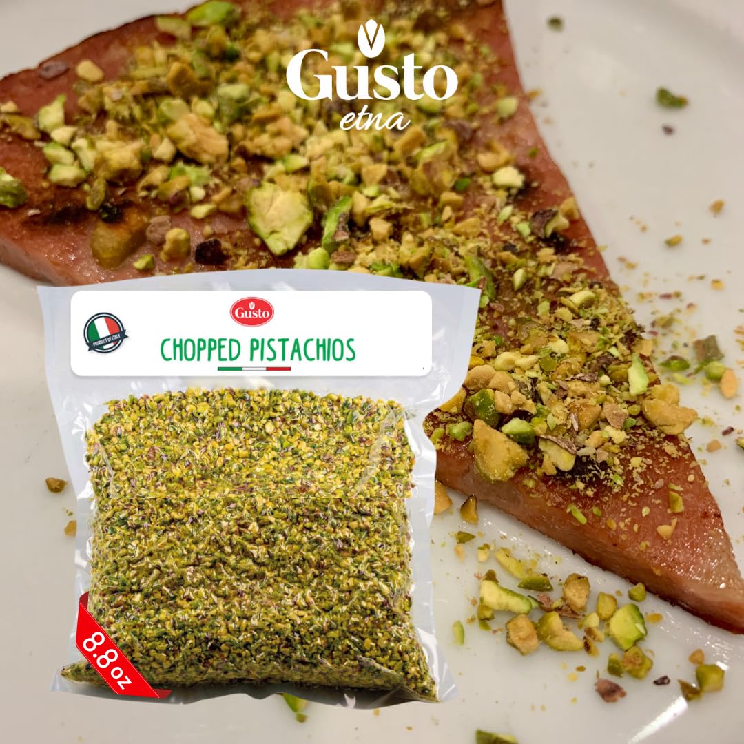 Pistachios Chopped, 8.8 Oz (250 G), Pistachios Raw Unsalted, Chopped Pistachio Nuts For Ice Cream Sundaes, Gusto Etna, Non Gmo,