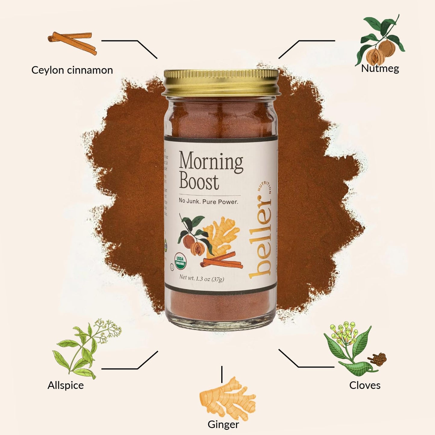 Beller Nutrition Organic Ceylon Cinnamon Spice Blend, 1.4 oz, Ideal for Smoothies, Cereal & Breads