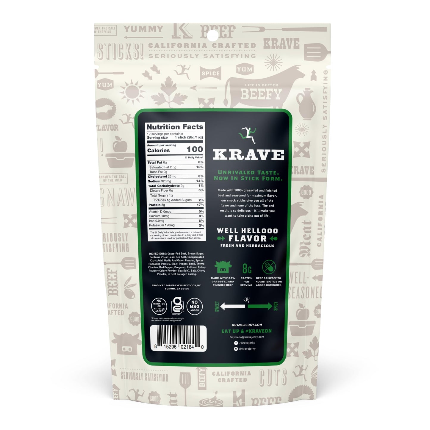 Krave, Beef Sticks, Chimichurri (1 Ounce Sticks, Pack Of 12) - 100% Grass Fed Beef, 100 Calories Per Stick, Good Source Of Prote