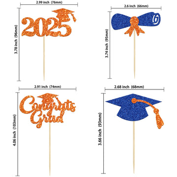 Gyufise 24Pcs Glitter 2025 Graduation Theme Cupcake Toppers Diploma Class Of 2025 Graduation Cap Cupcake Picks For Class Of 2025