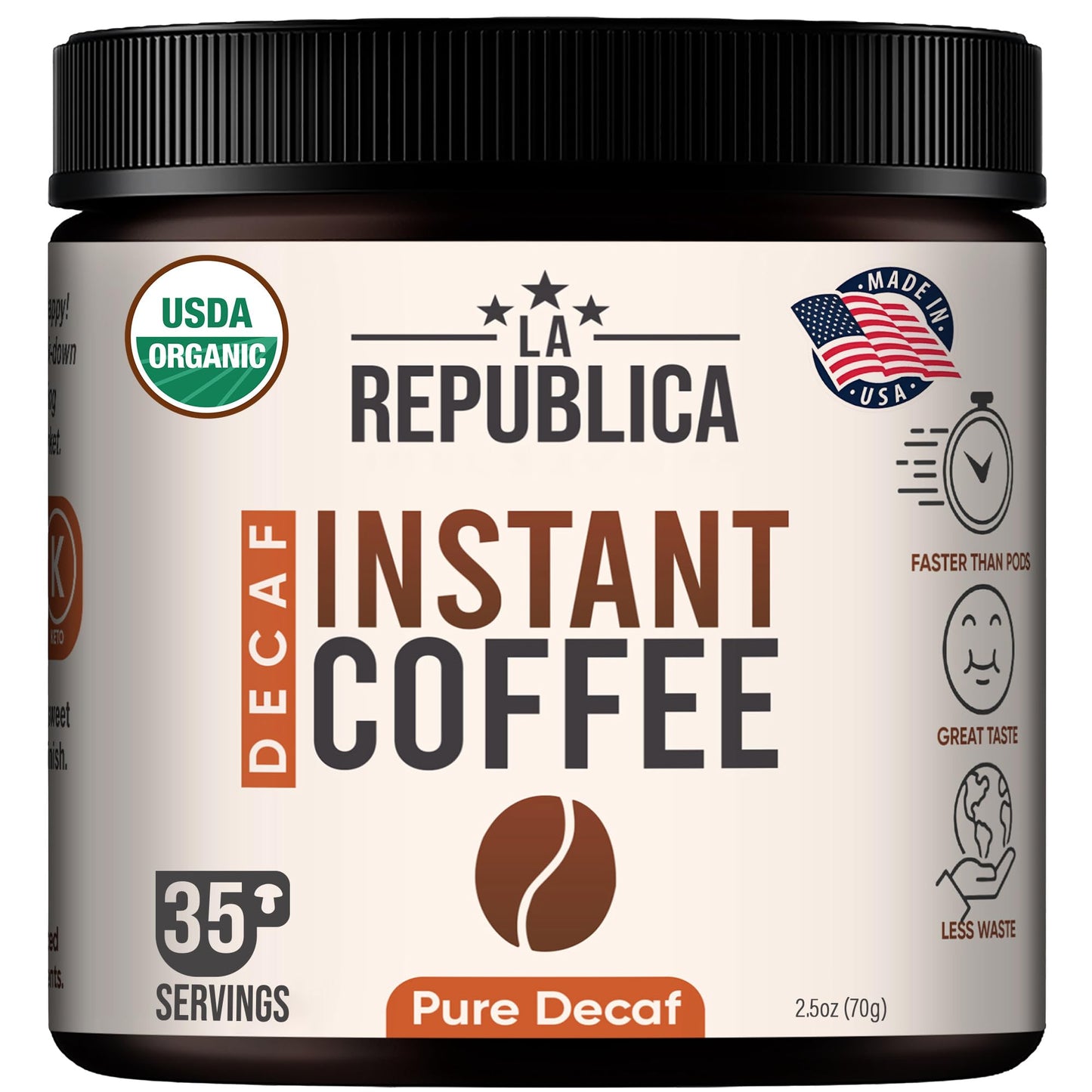 LRLA SUPERFOODS Organic Decaf Instant Coffee, Colombian Medium Roast, Toasted Caramel, 2.5 Ounce Pack