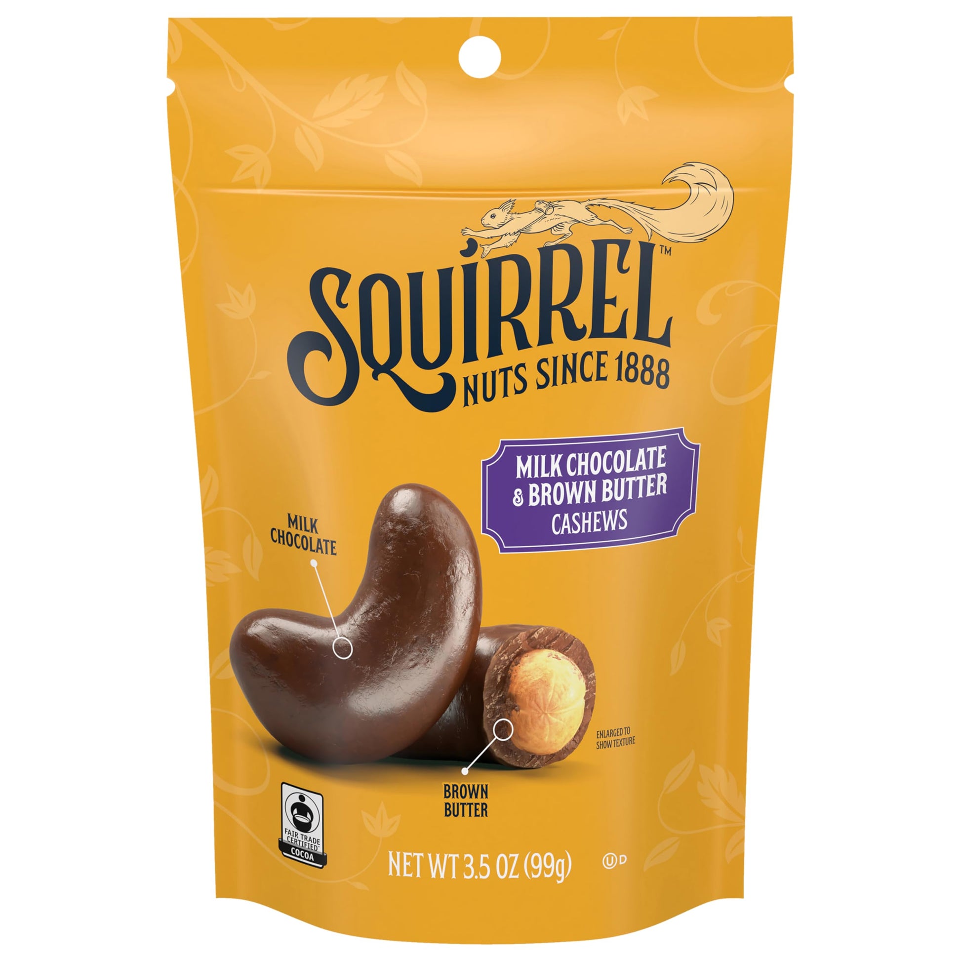 Squirrel Brand Milk Chocolate & Brown Butter Cashews  3.5 Ounces  Resealable Bag  Gluten Free  Snacks for mature-themeds and Kids  Fair Trade Certified Cocoa