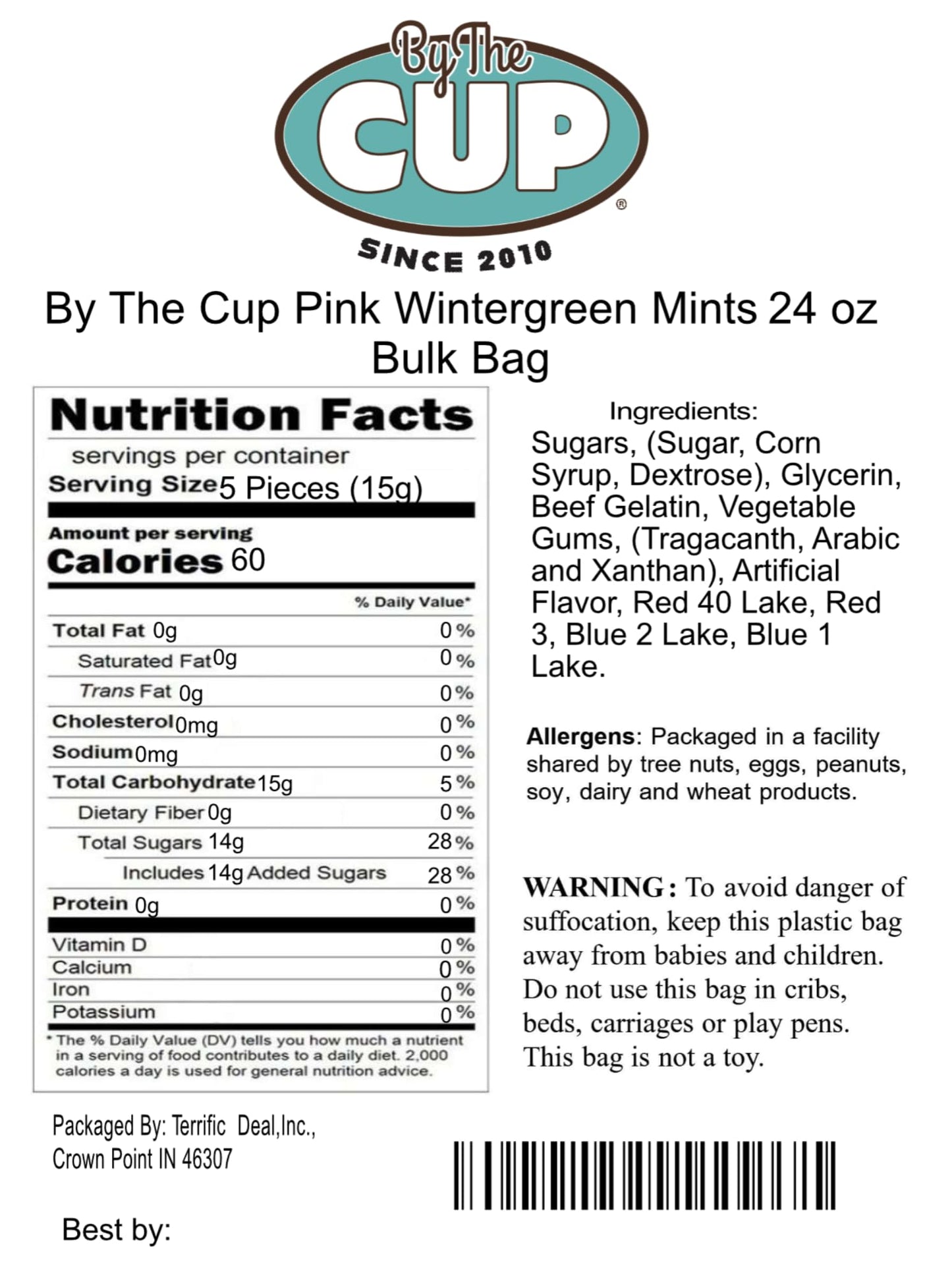 By The Cup Pink Wintergreen Canada Mints, 1.5 Lb Bulk Bag