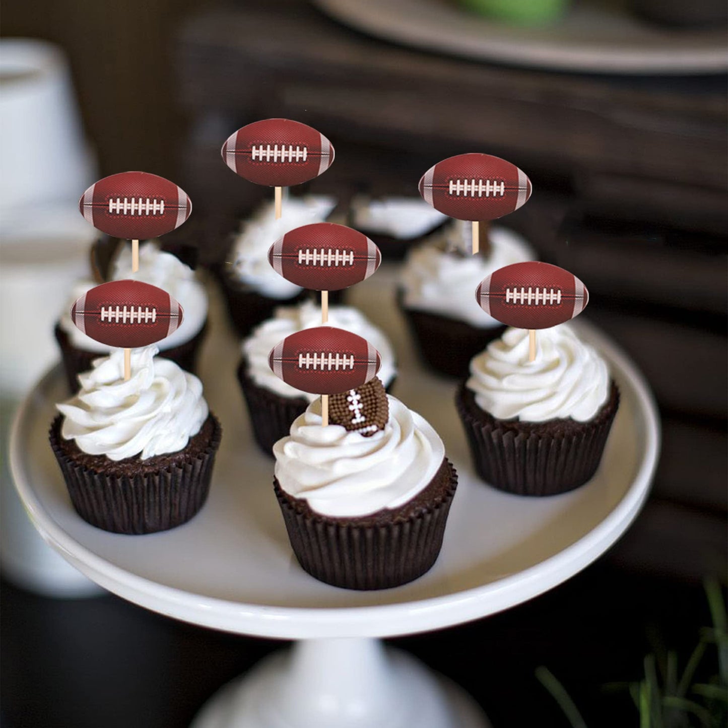 YCTHUNFISH 24 Pack American Football Cupcake Toppers for Rugby Theme Baby Shower Kids Birthday Party Decorations