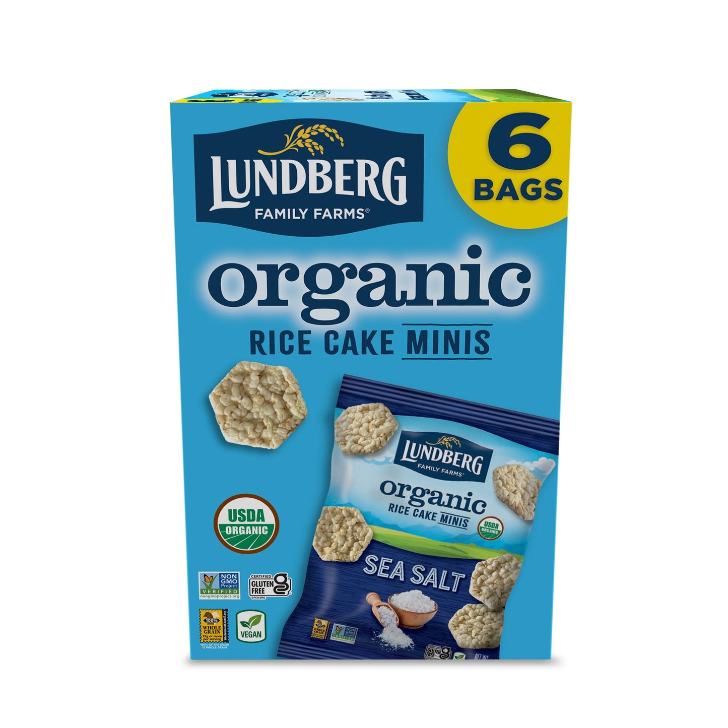 Lundberg Organic Rice Cake Minis, Sea Salt, Single-Serve Multi-Pack, Vegan, Gluten-Free, 1 Oz (Pack Of 6)