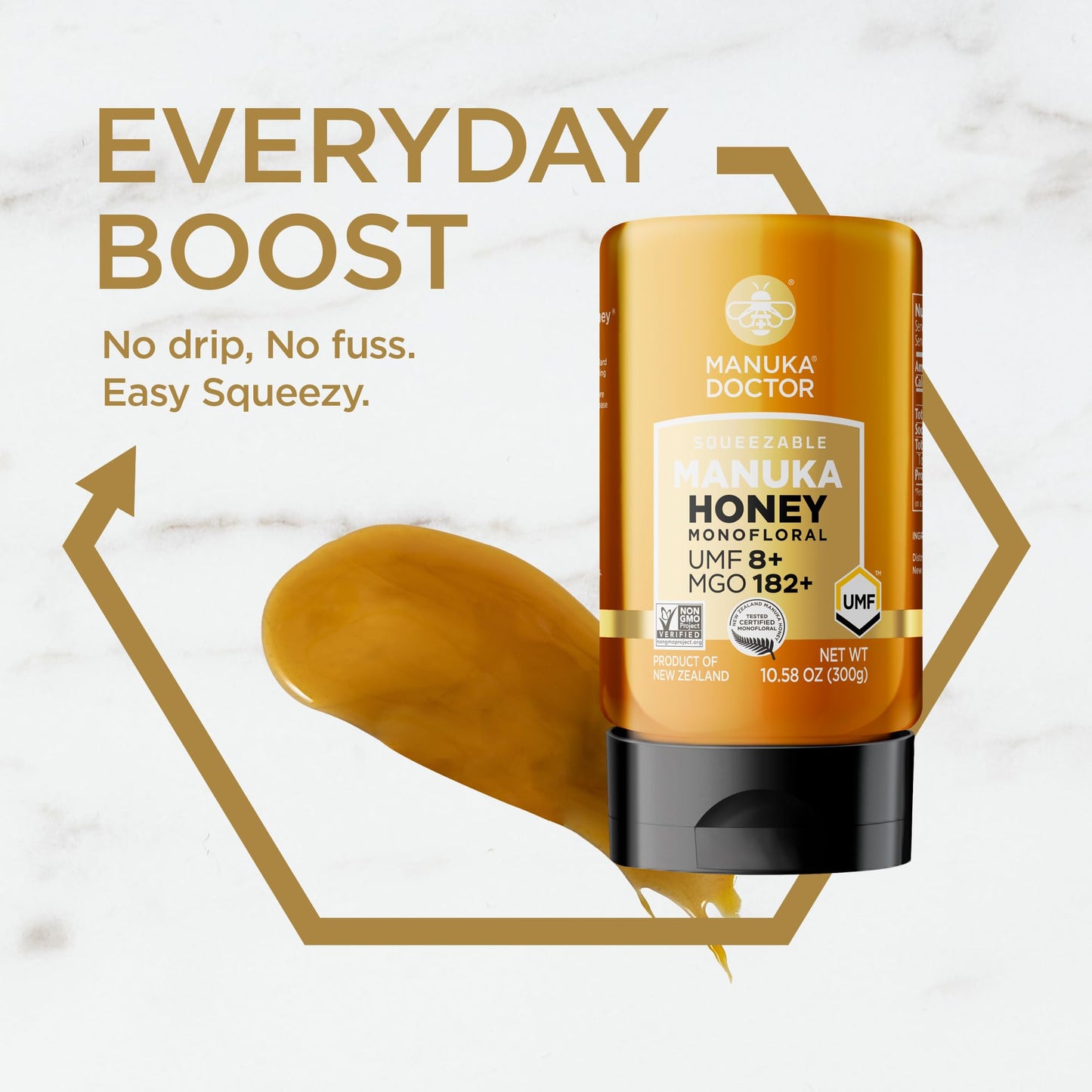 MANUKA DOCTOR - Manuka Honey SQUEEZY MGO 182+ / UMF8 DUAL RATED Monofloral, 100% Pure New Zealand Honey. Certified. Guaranteed.