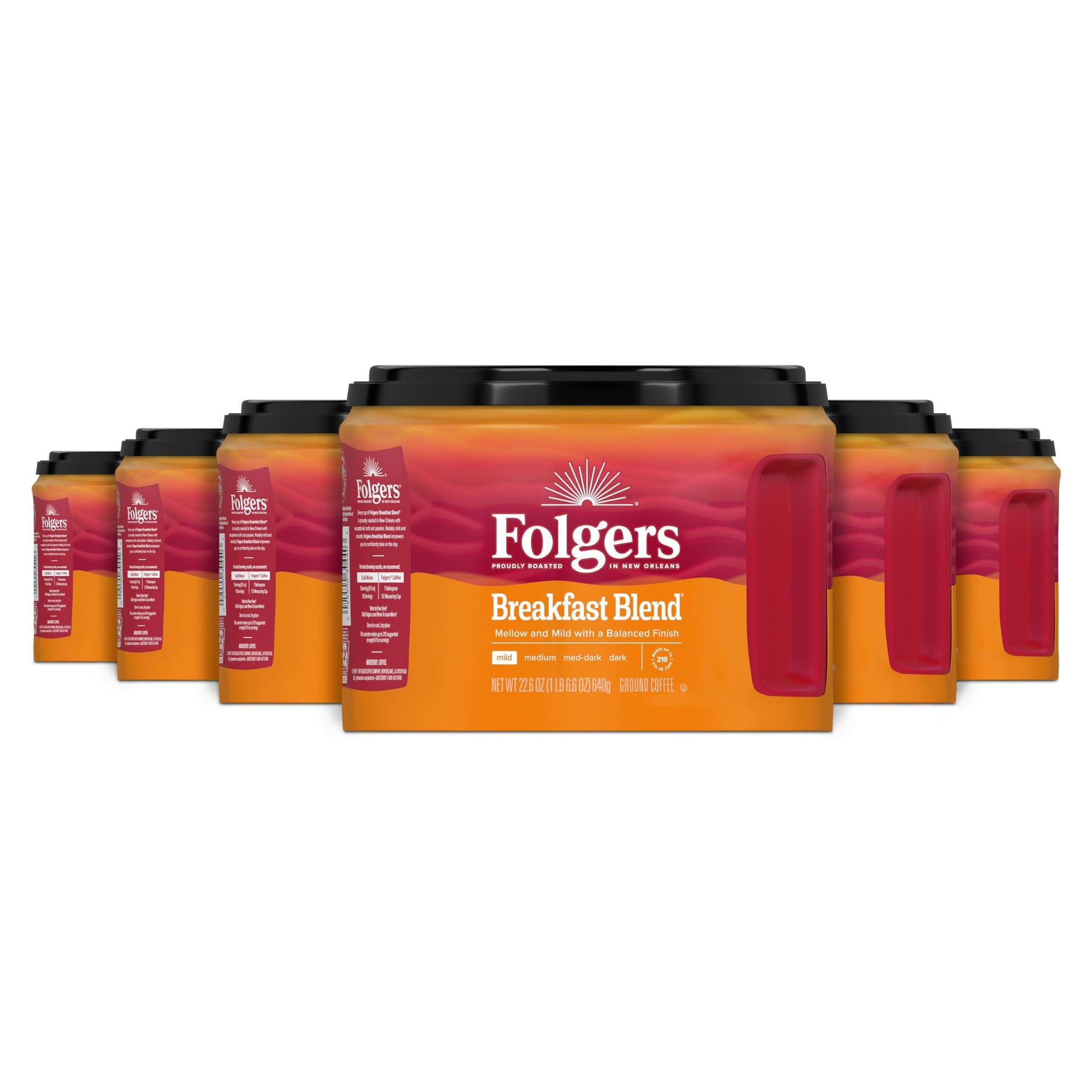Folgers Breakfast Blend Mild Roast Ground Coffee, 22.6 Ounces (Pack Of 6)