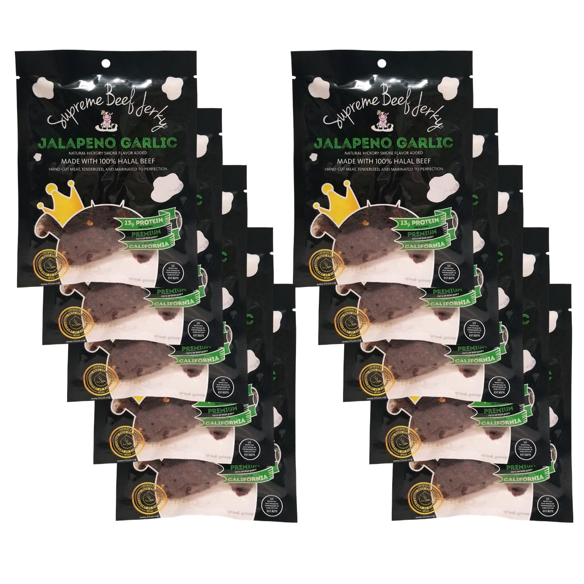 Supreme Beef Jerky, Halal Beef Jerky, Zabiha Halal Certified Beef, Handcrafted Gourmet Meat Snacks, 2.5 oz Jalapeno Garlic, 2.5 