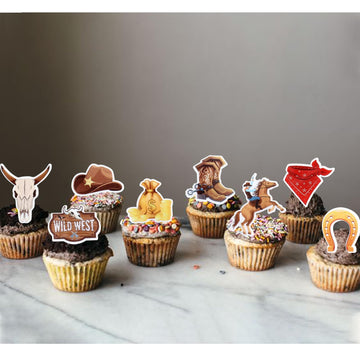 40 Pack Edible Cowboy Cupcake Toppers Wafar Glutinous Rice Paper Holy Cow I'M One Horseshoe Cowboy Hats Western Theme Happy Birt