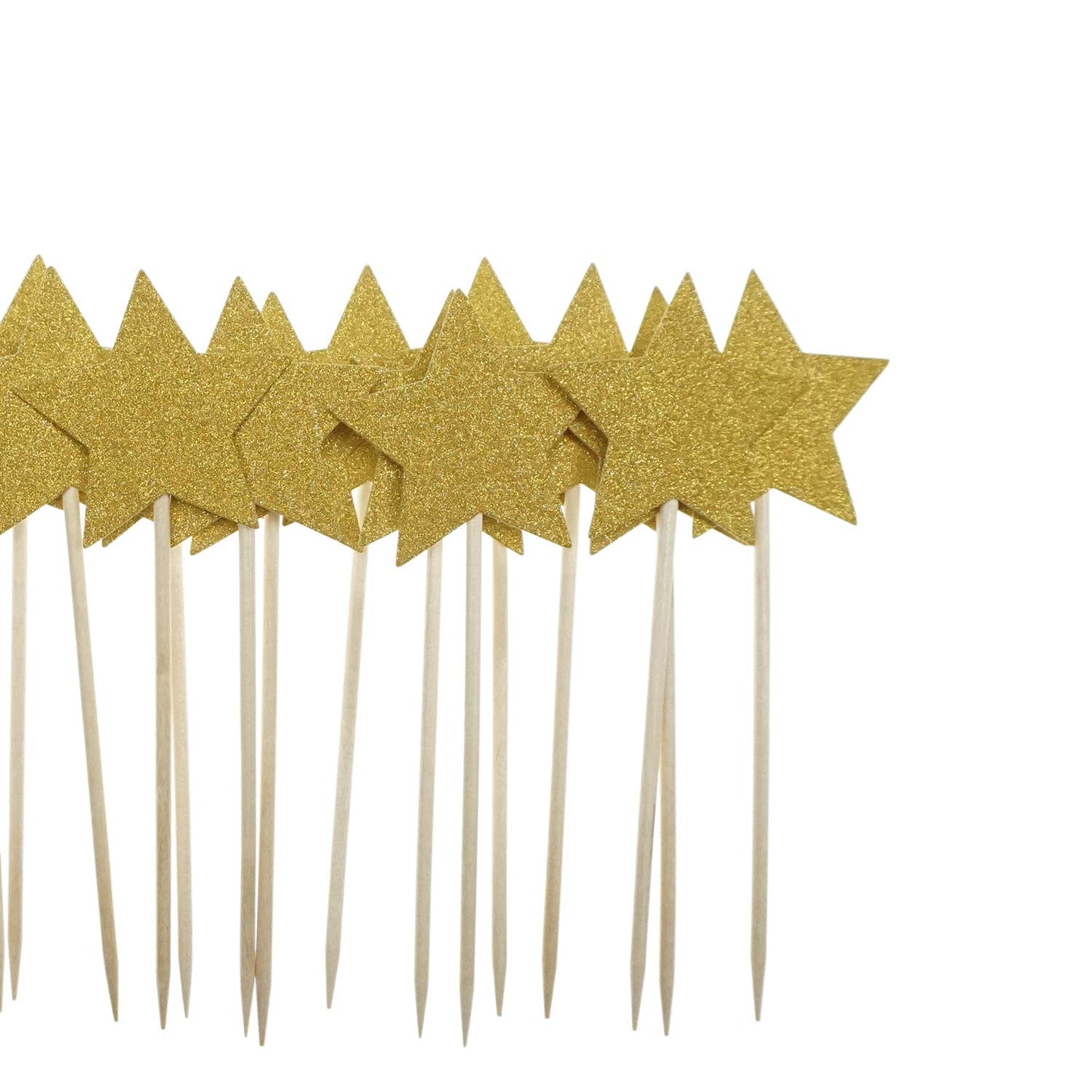 Bilipala Gold Star Cake Cupcake Decorations Toppers Picks Supplies, Appetizer Picks, 30 Counting