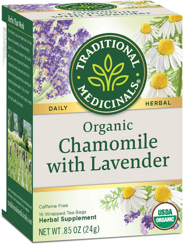 Traditional Medicinals Organic Chamomile & Lavender Herbal Tea, Settles Nervous System, (Pack Of 1) - 16 Tea Bags