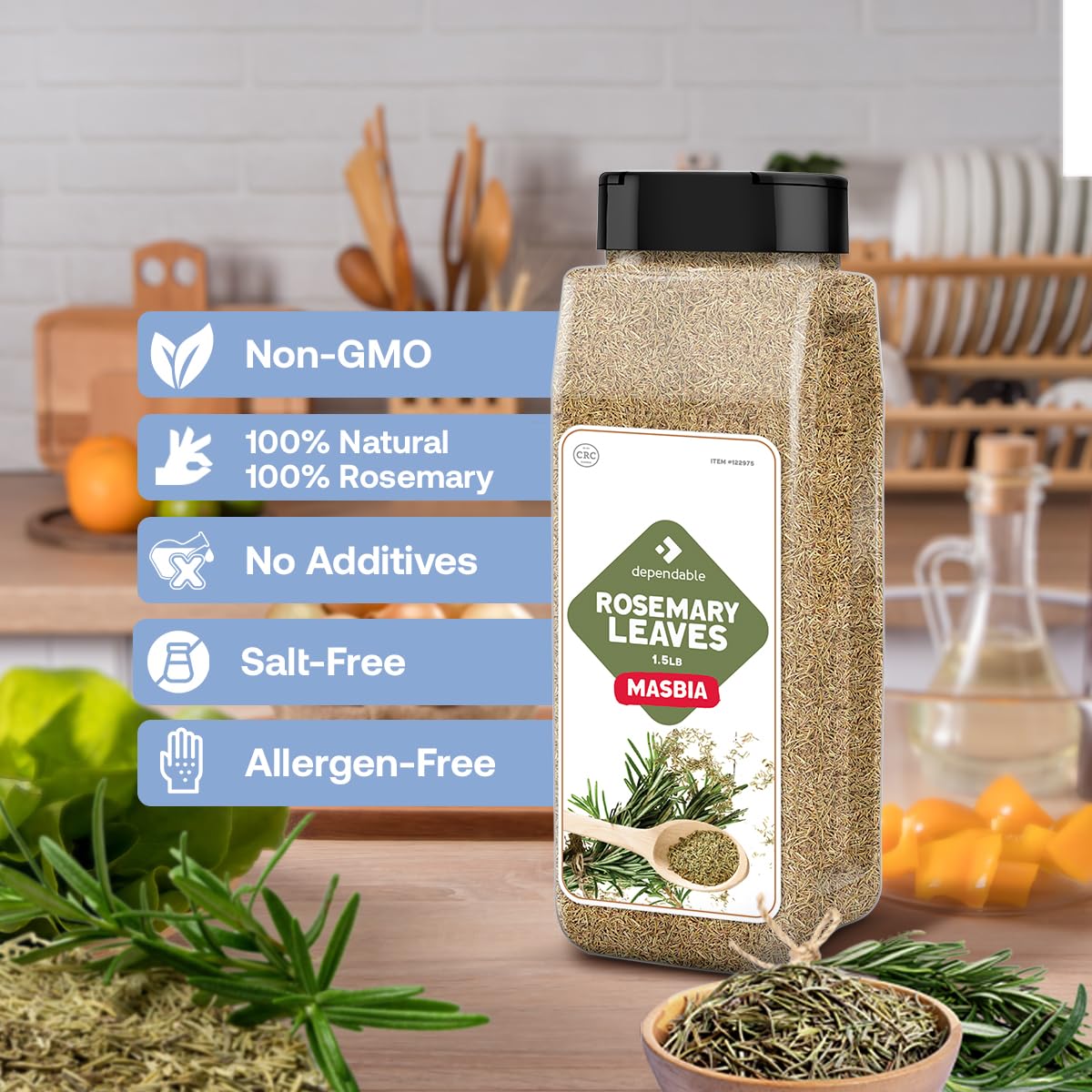 Dependable Foods Rosemary Leaves Cut & Sifted - 1.5 Lb. Jar - Kosher, Rosemary Herb Spice - Non-Gmo, Gluten-Free Seasoning Perfe