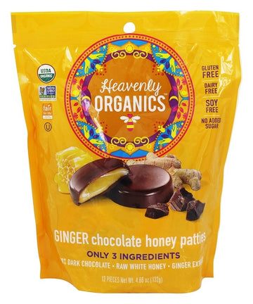 Heavenly Organics Honey Patty Chocolate Ginger Organic Bag 4.66 Oz