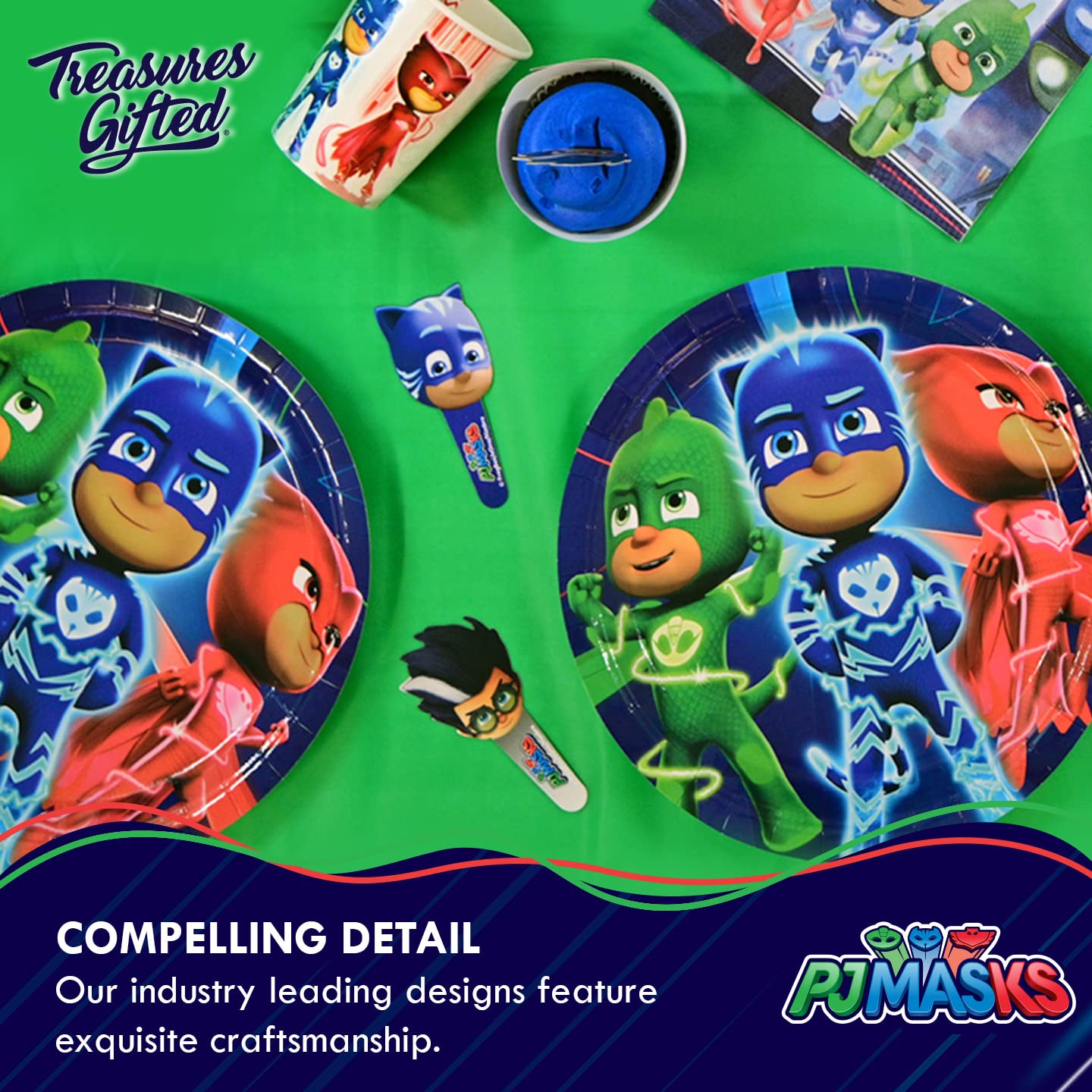 Treasures Gifted Officially Licensed Pj Masks Cupcake Toppers & Wrappers 24Ct - Pj Masks Birthday Party Supplies - Pj Mask Party