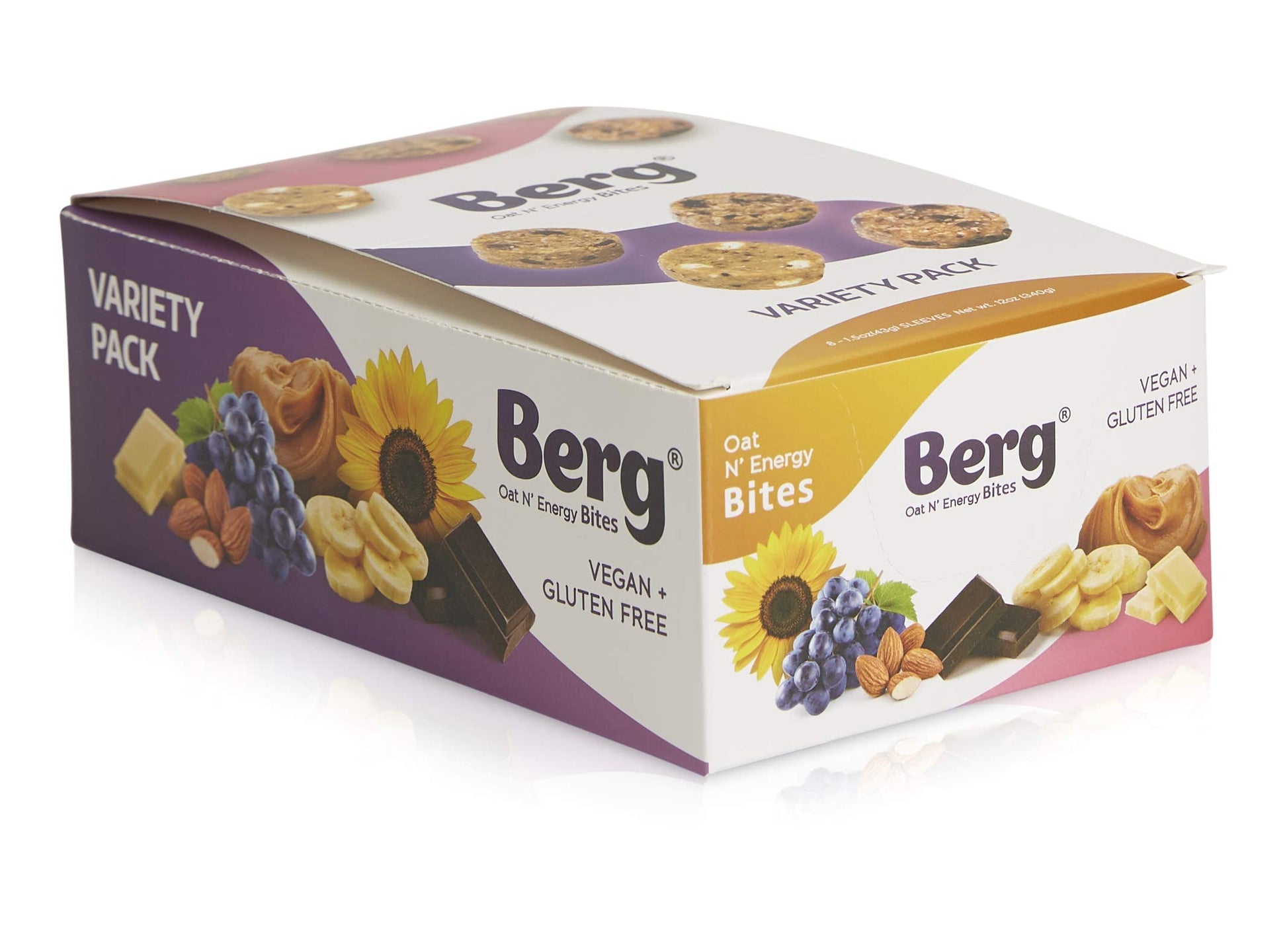 Berg Bites Oat N Energy Bites - Non-GMO, Gluten Free, Vegan - 1.5oz, Pack of 8