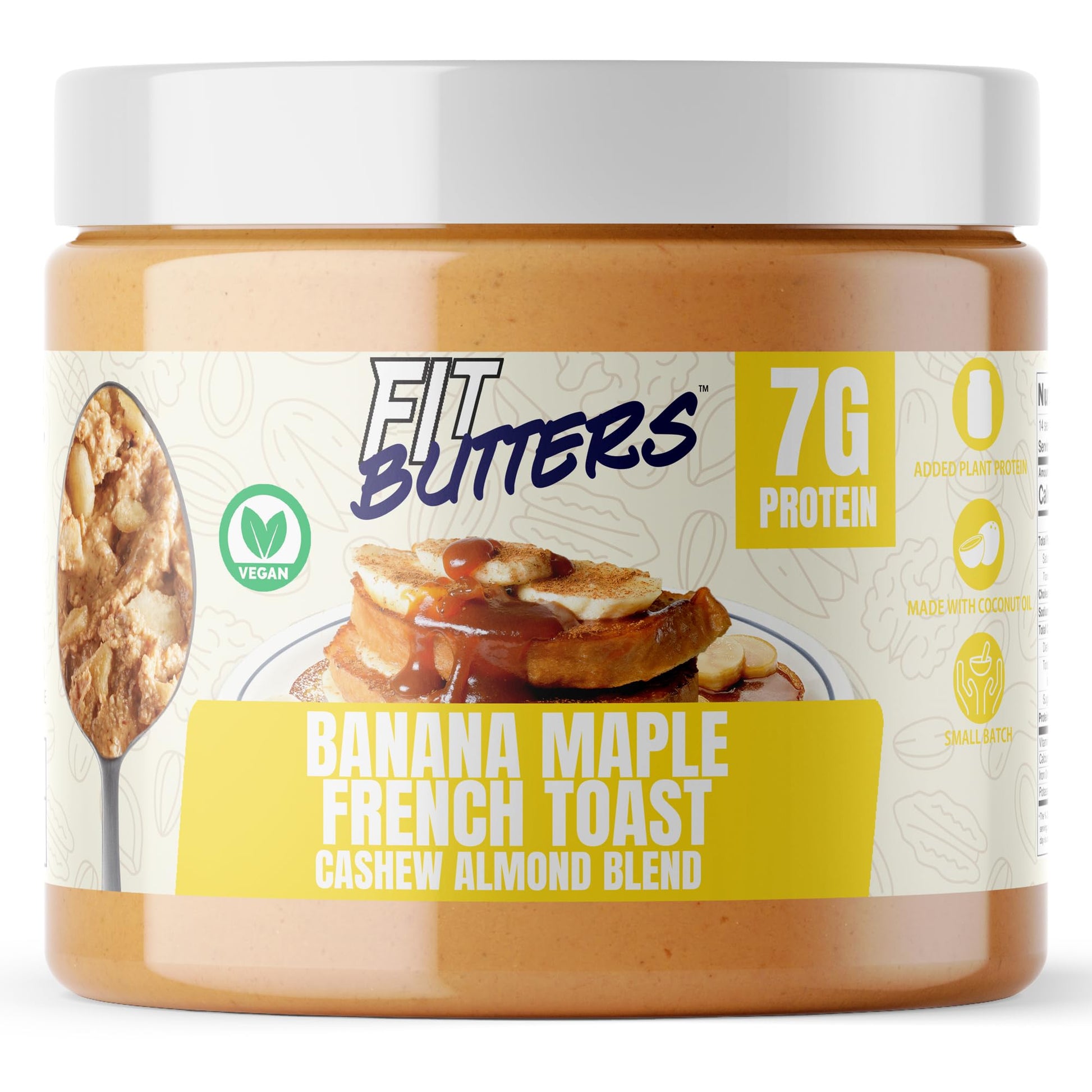Fit Butters Banana Maple French Toast Cashew Almond Butter Vegan Spread - Added Protein And Coconut Oil  Low Carb  Low Sugar  Gluten Free  Complete Protein Dessert Flavored Nut Butter
