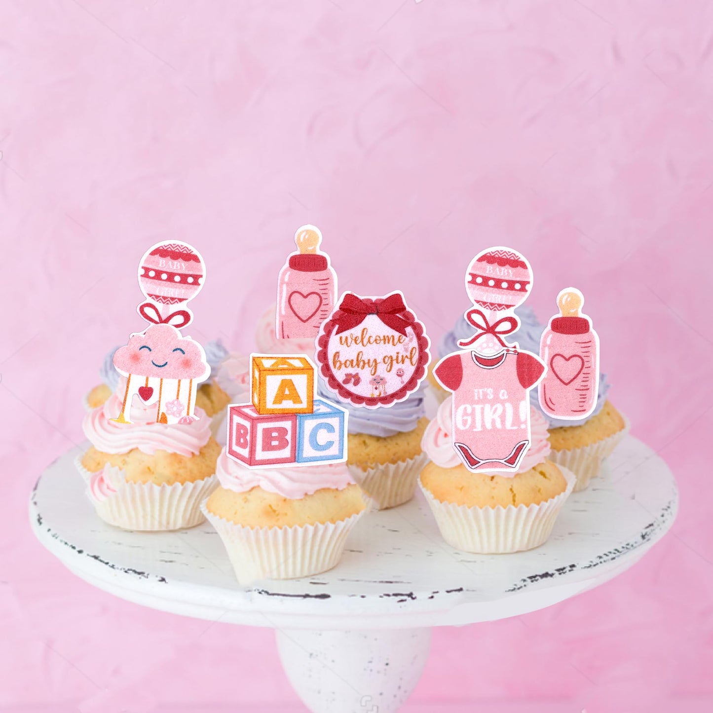 60 Pcs Edible Oh Baby Cupcake Toppers Pacifier Cloud Moon Star Welcome Baby Girl Cupcake Picks Edible Baby Shower It'S A Girl Ca