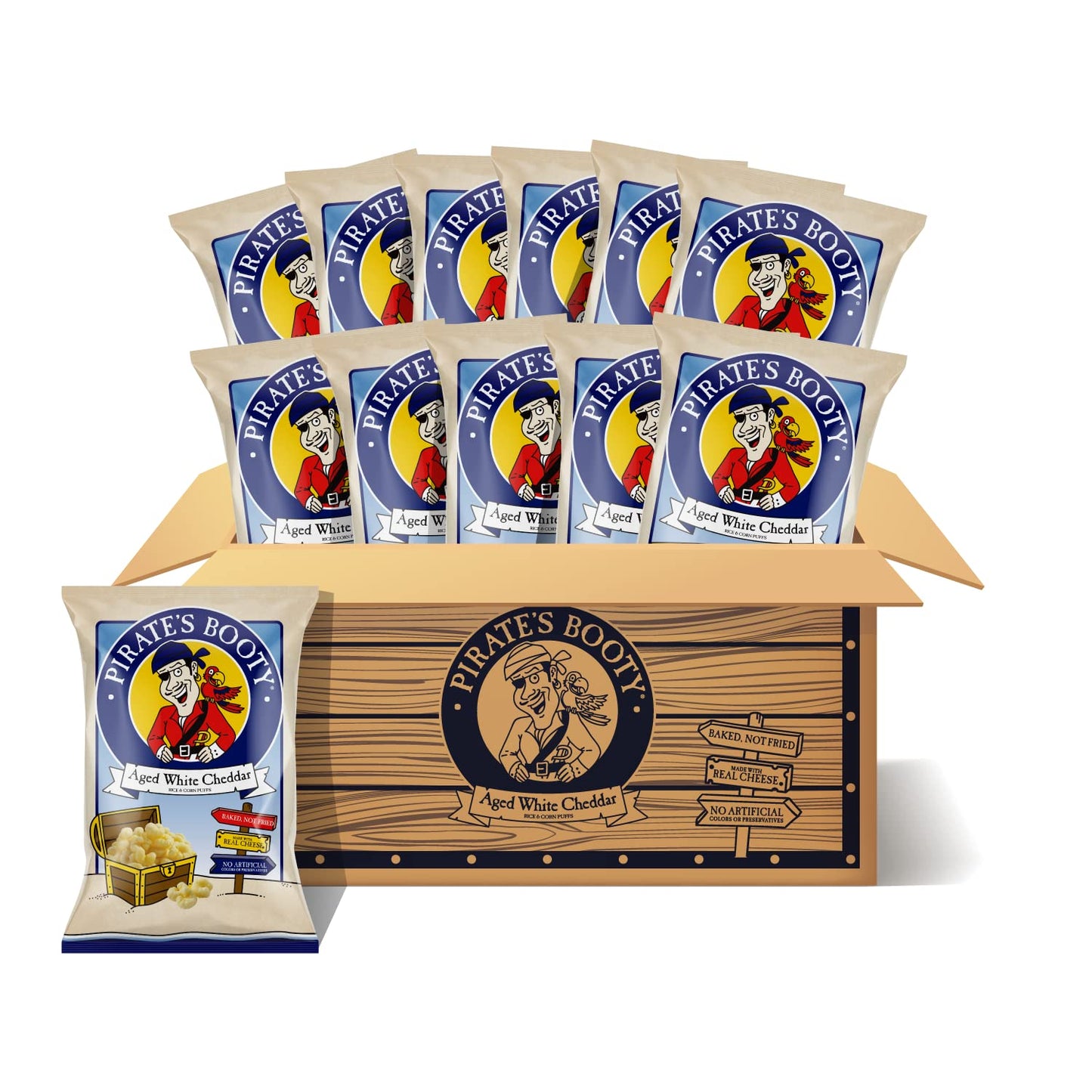 Pirate s Booty Aged White Cheddar Cheese Puffs, Gluten-Free, Kids Snacks, 4oz (12ct)